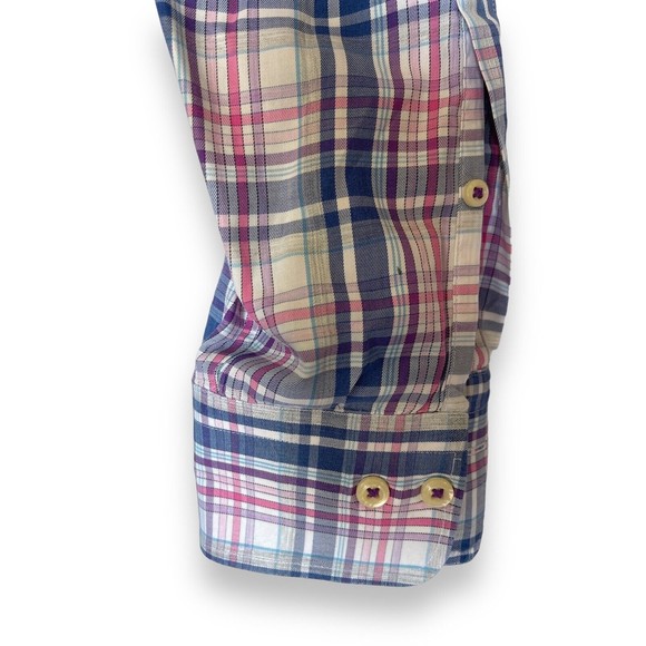 Peter Millar Men's XL Blue Pink Plaid Button-Up Shirt Casual Long Sleeve Cotton - Picture 12 of 13